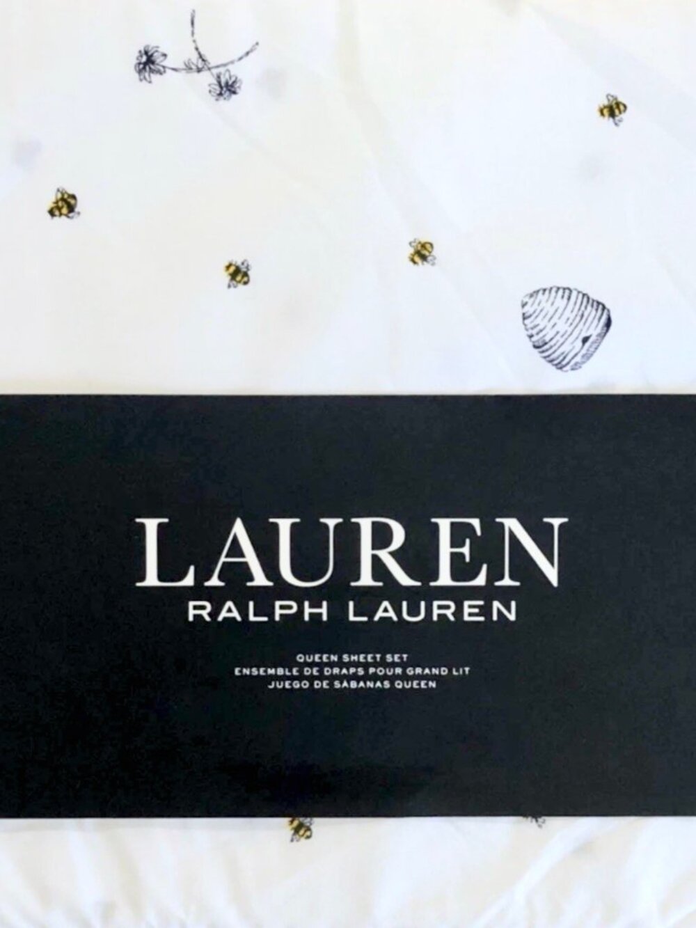 Ralph Lauren QUEEN Size Bees & Bee Hives Sheet Set    100% Percale Cotton